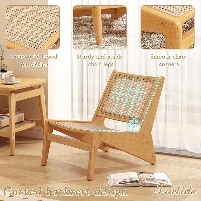 Rattan Accent Chair for Living Room, Mid Century Side Chair, Comfy Bamboo - Image 8
