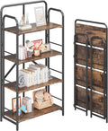 4NM No Assembly Folding Bookshelf 4 Tiers Vintage Industrial Black Book Shelf by 4NM