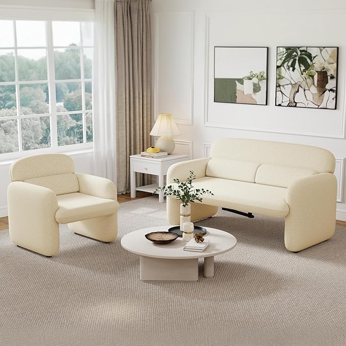 Furnimart Modern Loveseat Sofa, Comfy Upholstered Minimalist Couch, Small - Image 4