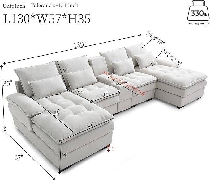 130" U-Shaped Sectional Sofa - Image 2