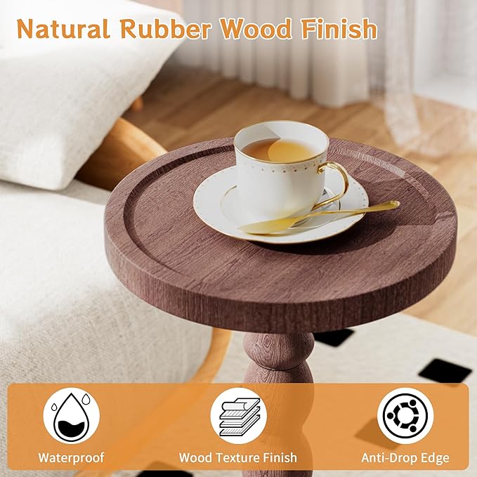 Solid Wood Drink Table, Rubber Wood‌ Small Round Side Table - Image 4