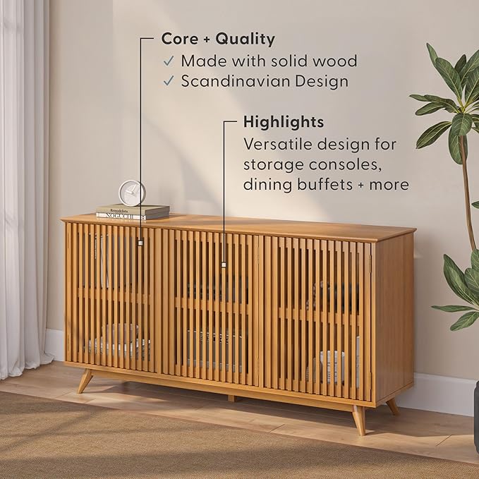Plank+Beam Mid-Century Modern Wood TV Stand, Three Door Solid Wood - Image 4