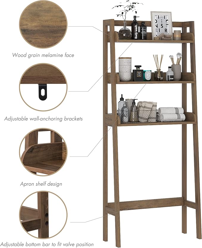 UTEX Over The Toilet Storage Shelf, 3-Tier Over Toilet Bathroom Organizer - Image 5
