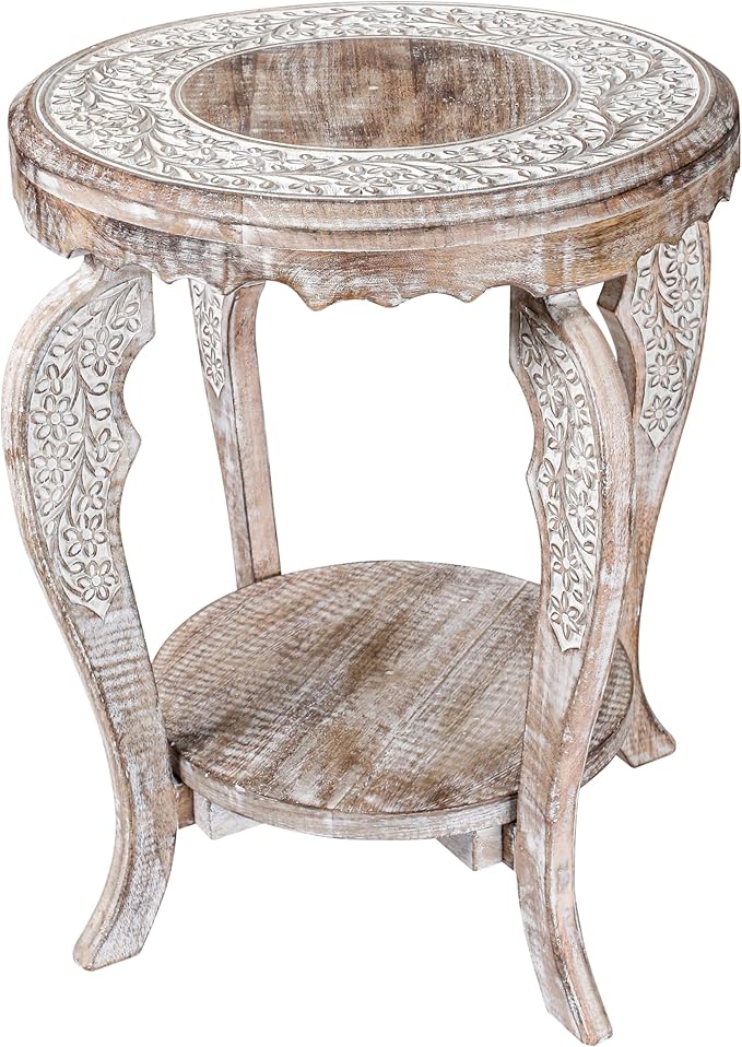 The Wooden Town Farmhouse Round Accent End Table, Rustic Side Table Nightstands by TheWoodenTown