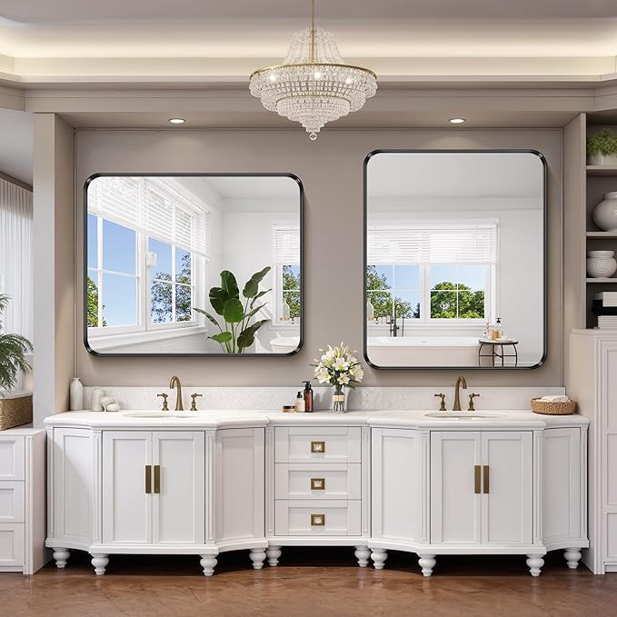 FORBATH 48x40 Inch Bathroom Mirror, Brushed Black Deep Frame Wall Mirror - Image 4