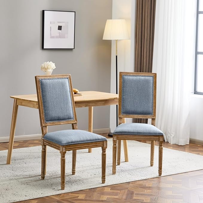 Merax Upholstered Solid Wood Dining Chairs Set of 2, French Country Style - Image 4