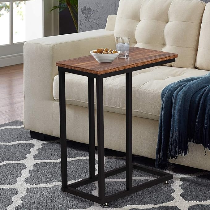 VECELO C Shaped End Side Table for Sofa Couch and Bed Snack TV Tray for Living - Image 2