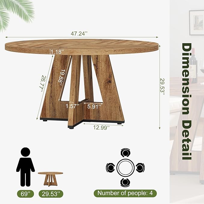 NicBex 47 Inch Round Dining Table, Wooden Dinner Table - Image 2