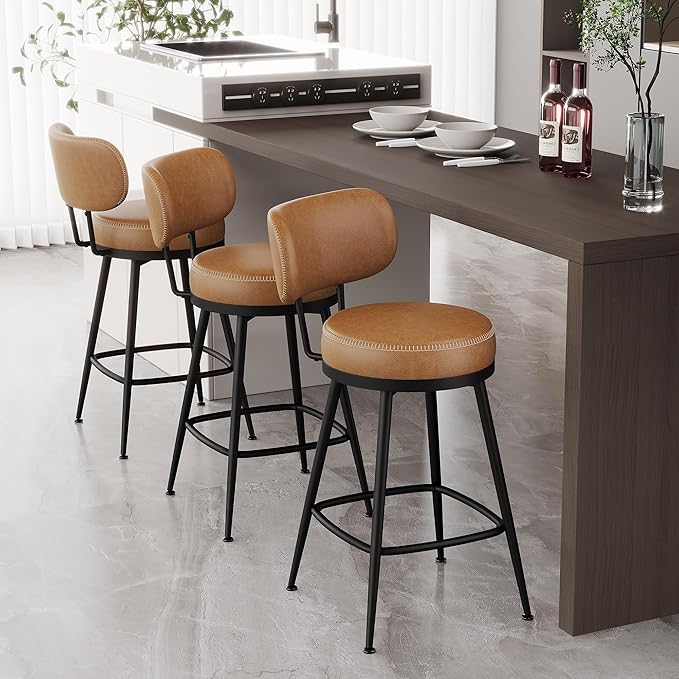 Counter Height Bar Stools, Faux Leather Kitchen Counter Stools - Image 7