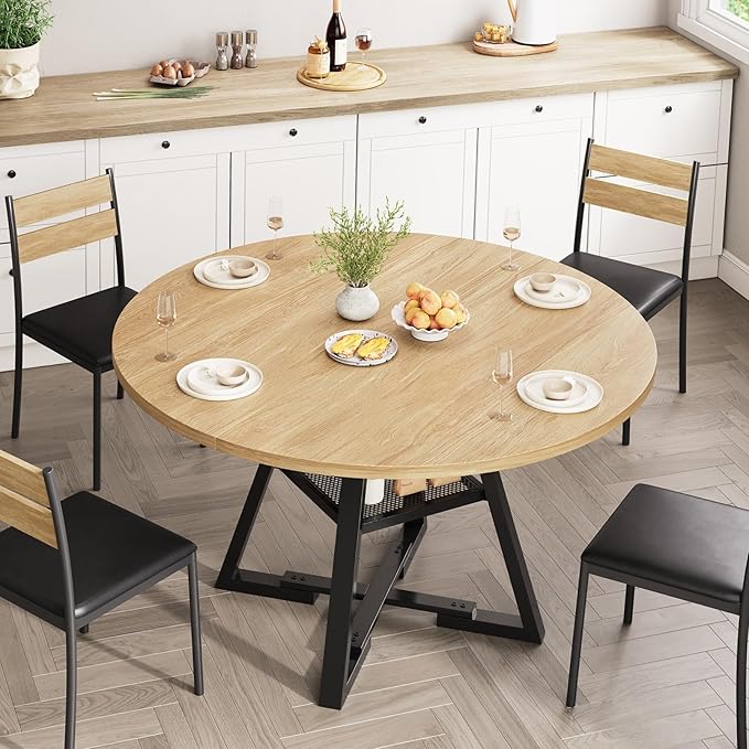 47'' Round Dining Table for 4, Kitchen Dining Room Circle Dinner Pedestal Table - Image 4
