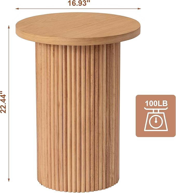 Round Side Table, Small Wood End Table Nightstand - Image 2