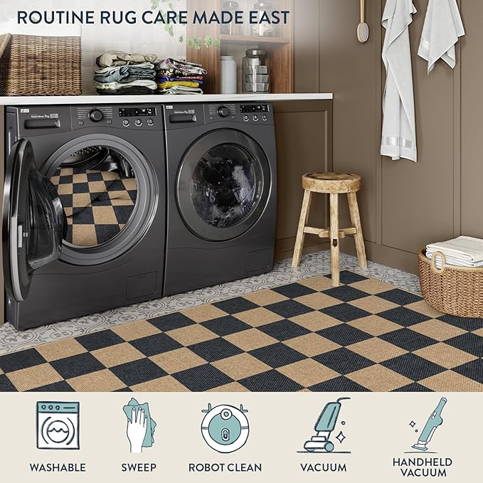 Lahome Checkered 4 ft Easy Jute Round Rug, Washable Small Rugs - Image 5