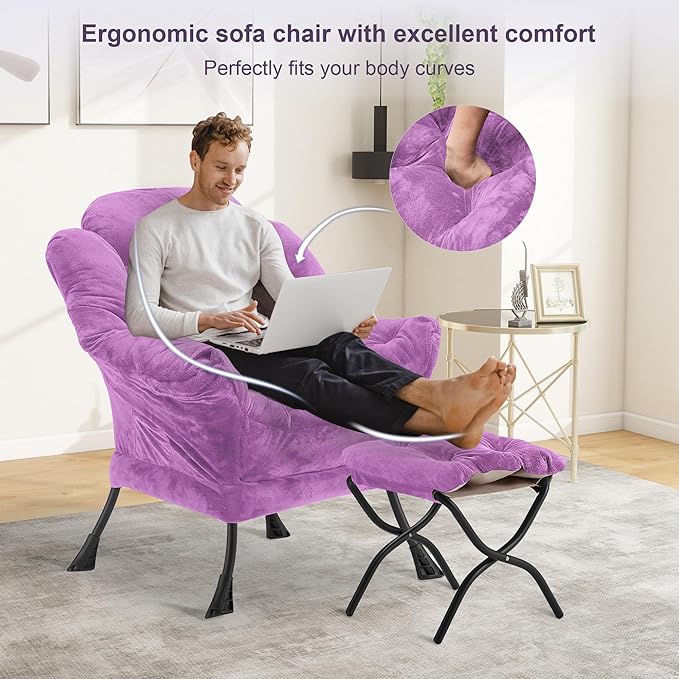 Fabric Lazy Chair with Ottoman, Oversized Upholstered Sofa Chair - Image 4