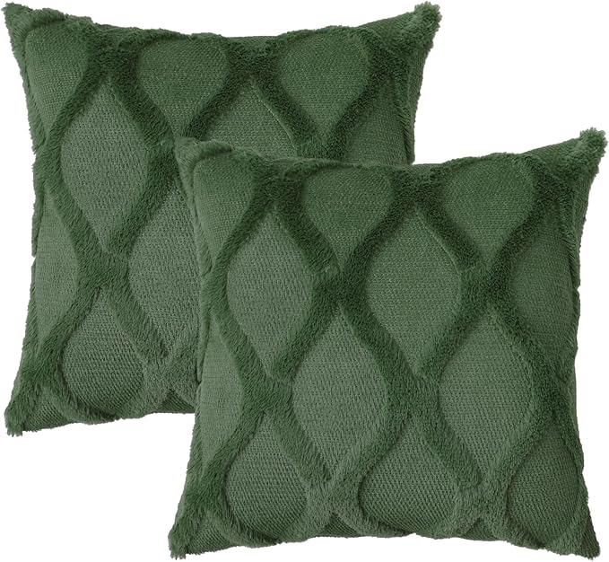 decorUhome Throw Pillow Covers 20x20 Inch Set of 2, Soft Plush Faux Fur Wool - Image 6