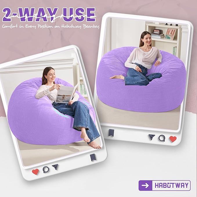 HABUTWAY 3FT Bean Bag Chair, Giant Bean Bag Chairs - Image 3