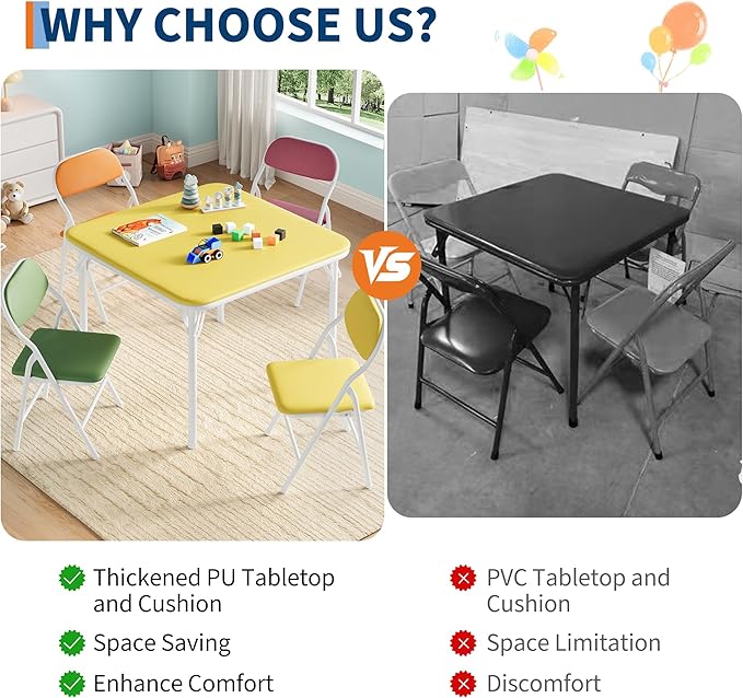 GarveeHome 5-Piece Kids Folding Table and Chairs Set, Toddlers Children's - Image 6