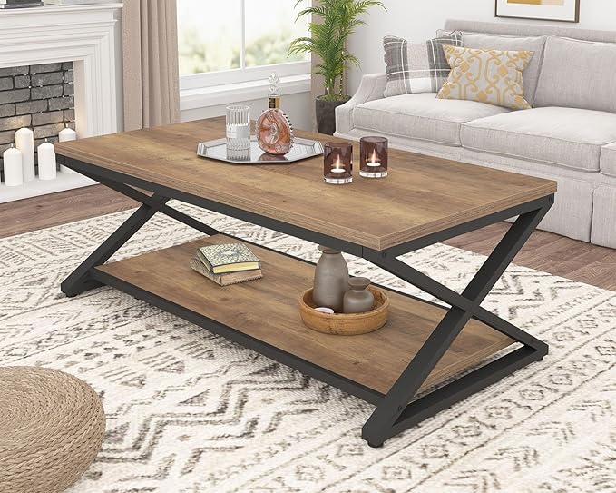 HSH Rustic Wood Coffee Table, Modern Farmhouse Living Room Table, Minimalist - Image 3