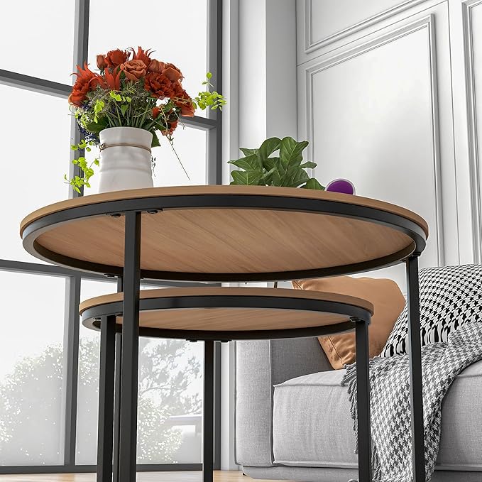 Industrial Round Coffee Table Set of 2 End Table - Image 6