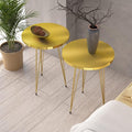 PAK HOME Set of 2 High Gloss Gold End Tables Round Wood Sofa Side Coffee Tables by PAKHOME