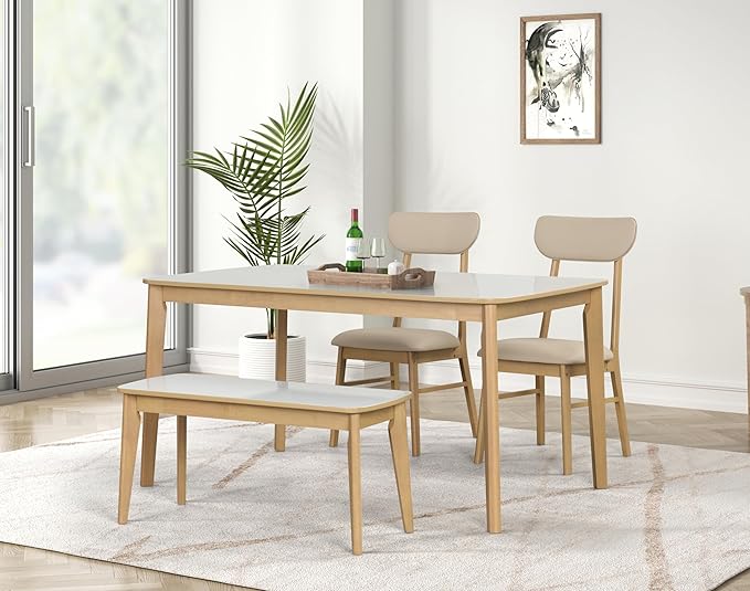 Merax 6-Piece Dining Table Set, One Table One Bench and Four Chairs, High Gloss - Image 6