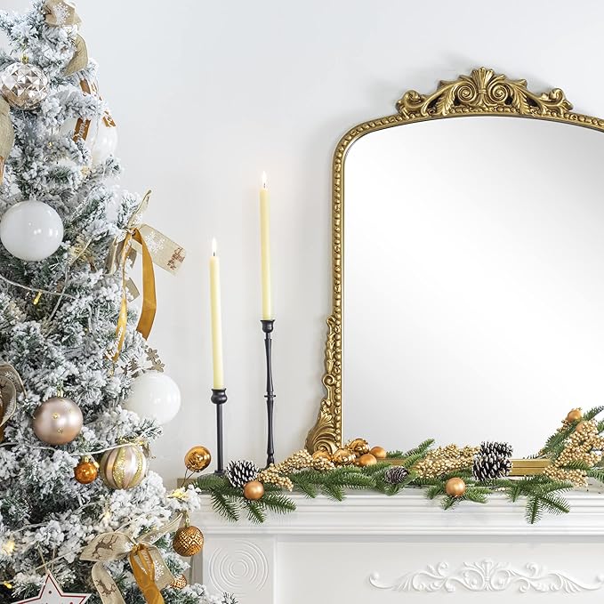 Antiqued Gold Ornate Mirror Arched Mantel Wall Mirror Baroque Inspired Bathroom - Image 4