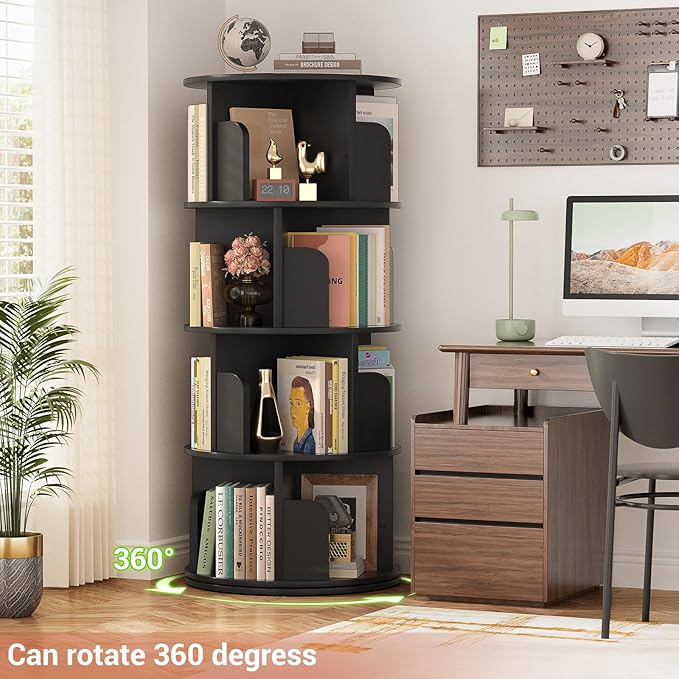 Rotating Bookshelf, Wood Corner Bookshelf, 360 Display Spinning Bookcase - Image 7