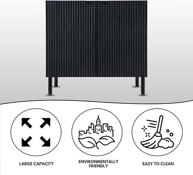 Sango Merk 2-Door Cabinet, Modern Black Storage Cabinet - Image 5