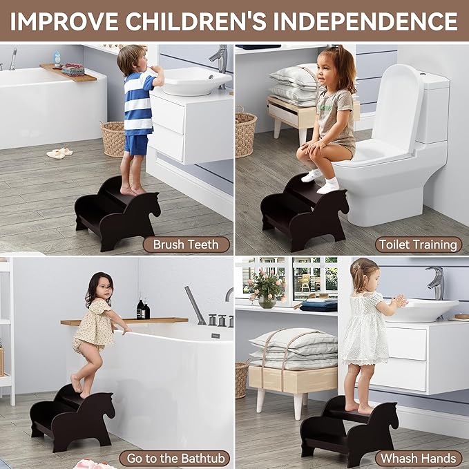 Wood Step Stools for Kids, Child Two Step Stool of Horse Shape, Toddler Step - Image 5