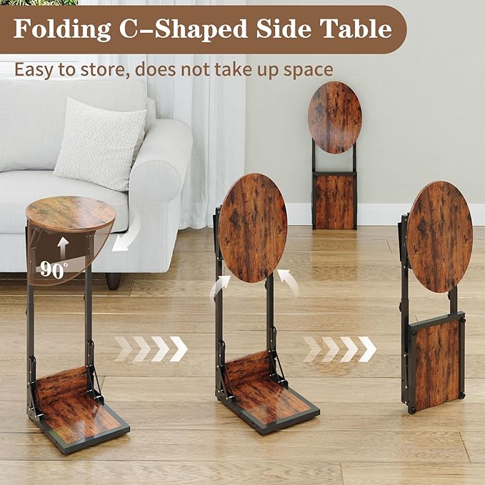 Folding C Shaped End Table, Small Side Table - Image 3
