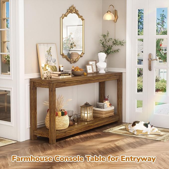 47" Farmhouse Wood Entryway Table Narrow Console Table - Image 2