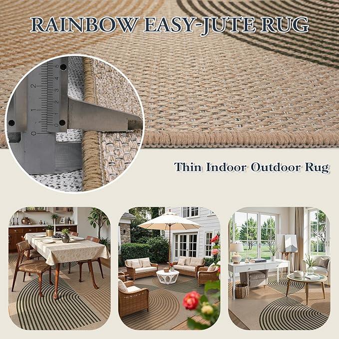 Lahome Modern Rainbow Easy Jute Rug, 8x10 Living Room Rug Indoor Outdoor Patio - Image 3