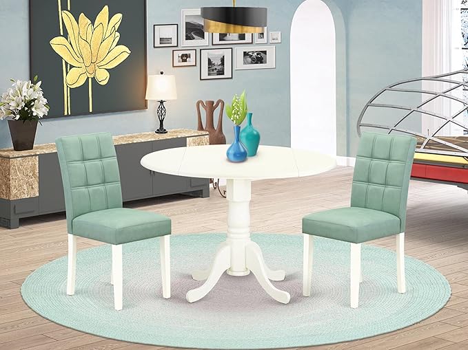 East West Furniture DLAS3-WHI-43 3 Piece Modern Dining Set contain A Wood - Image 2