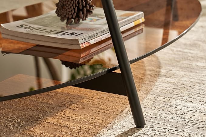 Shrine Glass Coffee Table, Glass and Wood Table, 43.3" D x 21.6" W x 15.7" H - Image 8