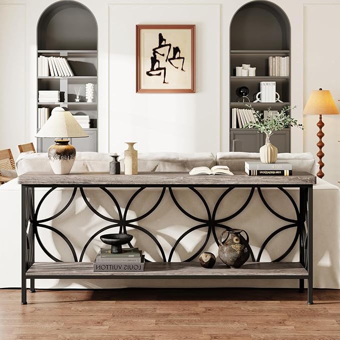 LITTLE TREE Sofa Table, 70.9 Inch Industrial Behind Couch Table - Image 9