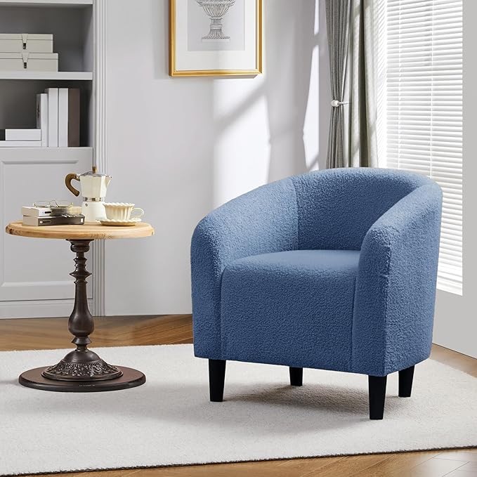 Yaheetech Accent Barrel Chair, Boucle Fabric Club Chair, Furry Sherpa Elegant - Image 2