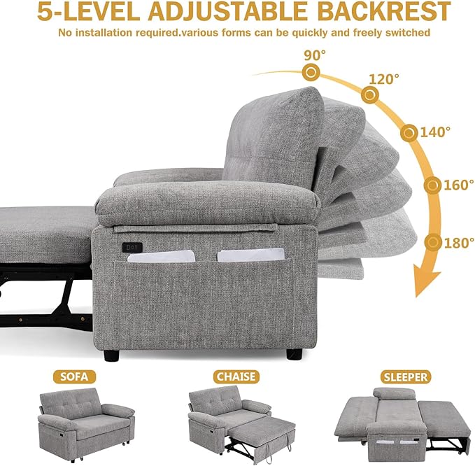 Vipbear 58" Convertible Sofa Bed, 3-in-1 Pull Out Sleeper Sofa - Image 4