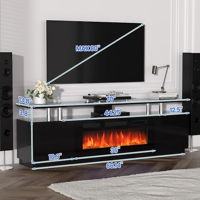 70" Fireplace TV Stand for TVs Up to 80", Entertainment Center - Image 4