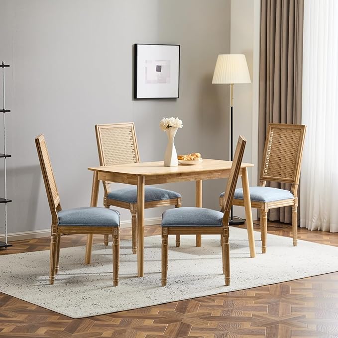 Merax Upholstered Solid Wood Dining Chairs Set of 4, French Country Style - Image 3