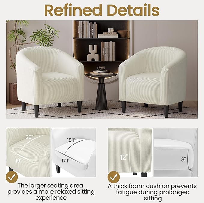Yaheetech Accent Barrel Chair, Corduroy Fabric Club Chair, Furry Sherpa Elegant - Image 6