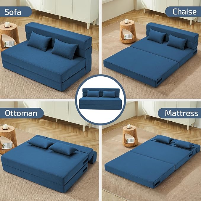 Folding Sofa Bed with Pillows- Convertible Chair Floor Couch & Sleeping Mattress - Image 5