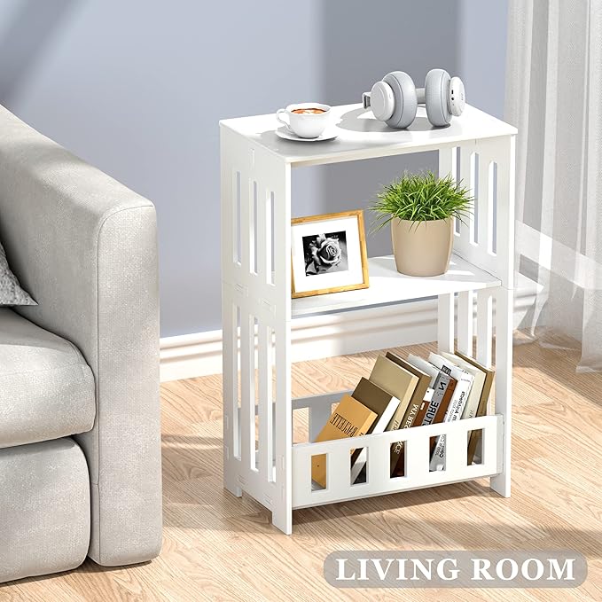 3-Tier End Table Night Stand Set of 2, Small Bookshelf Bedside Table - Image 4