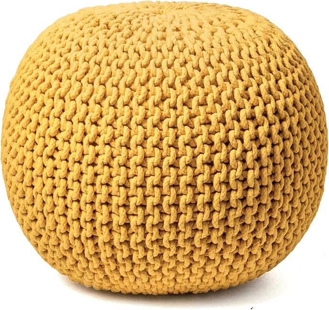 FRELISH DECOR Round Pouf Ottoman Hand Knitted 100% Cotton Pouf Foot Stool by FernishDecor