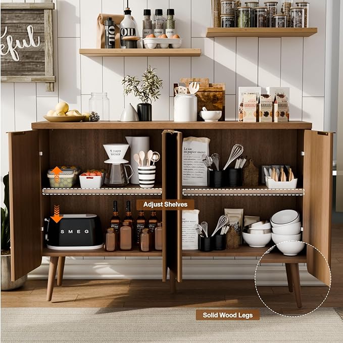 Sideboard Buffet Cabinet with Storage, 4 Doors Wood Entryway Cabinet, Modern - Image 4