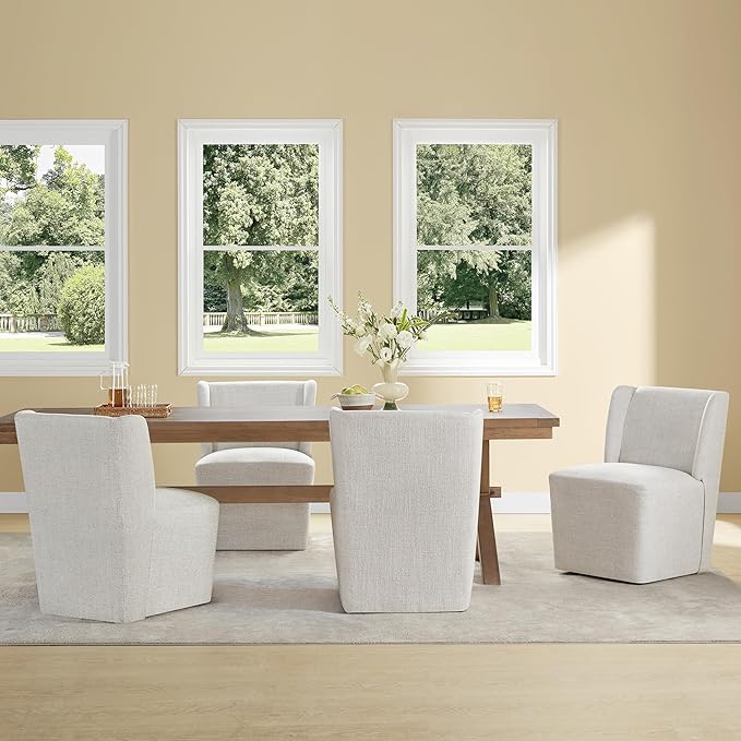 Upholstered Dining Chair with Casters Wingback Modern Side Armless Deskchair - Image 5