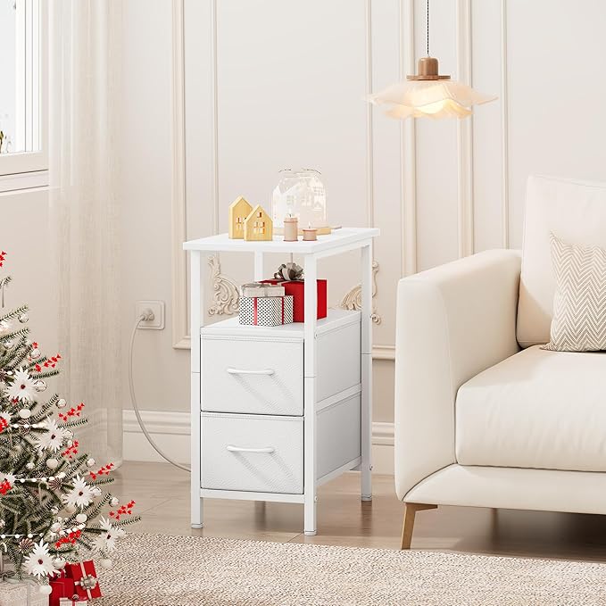 Vagusicc End Table with Charging Station Set of 2, Narrow Side Table, 23.8'' - Image 2