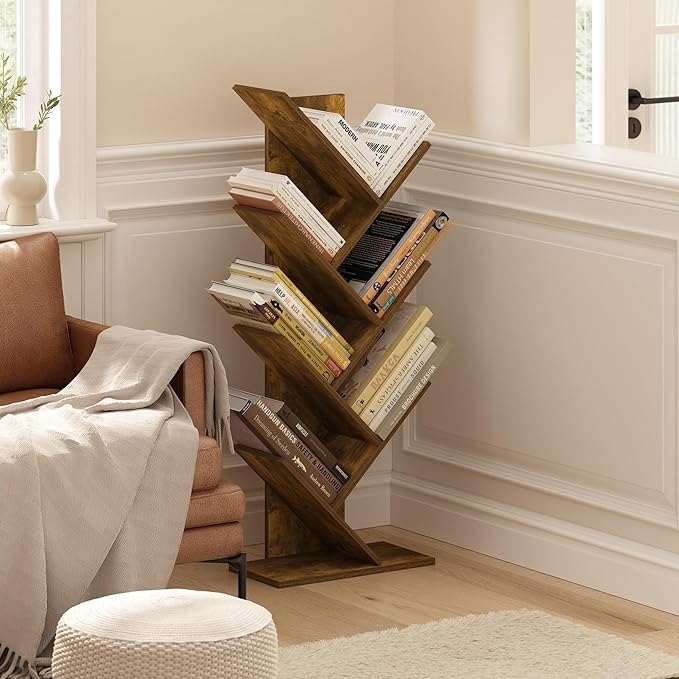 Furinno Tree Bookshelf 7-Tier Floor Standing Tree Bookcase, Amber Pine - Image 2