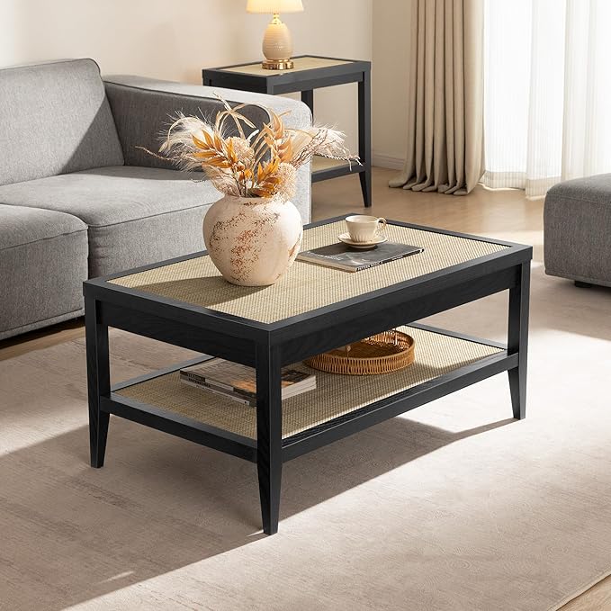 SICOTAS Rectangle Coffee Table for Living Room, Farmhouse Boho Center Table - Image 2