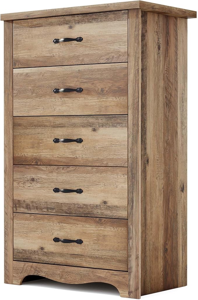 LINSY HOME 5 Drawers Dresser for Bedroom, Wood Bedroom Dresser Modern Drawer by LINSYHOME