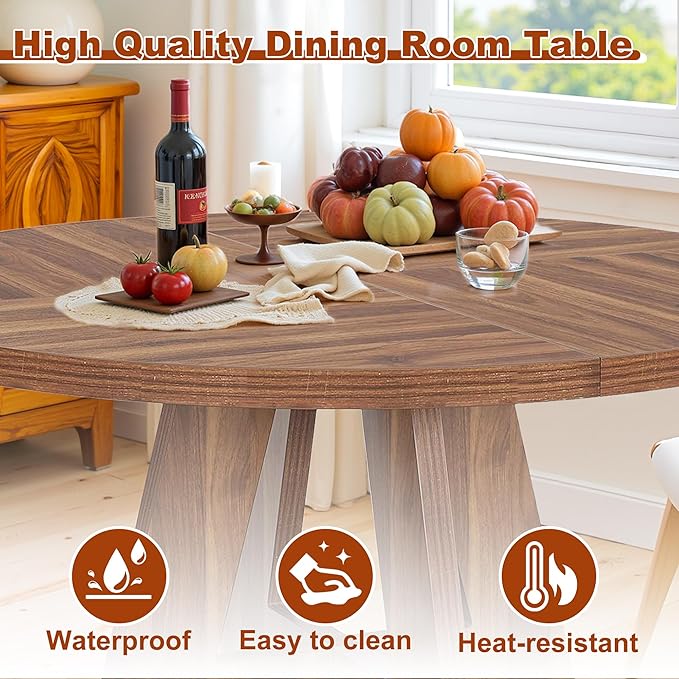 Round Dining Table for 4, 47 Inch Dinner Table Farmhouse Wooden Circle Kitchen - Image 6