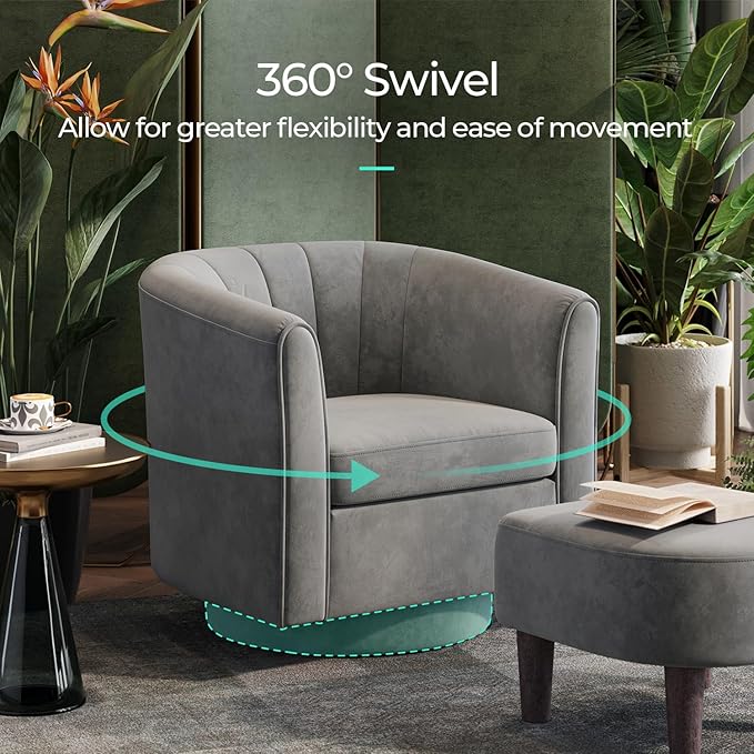 LINSY Swivel Accent Chair with Ottoman: Small Velvet Barrel Chair 360 Swivel - Image 3